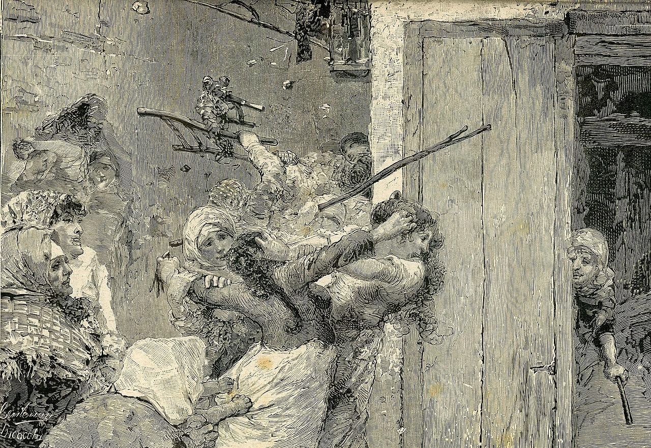 Rissa di donne nei vicoli di Santa Lucia - xilografia